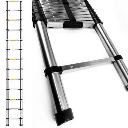3.8M Telescoping Stainless Steel Ladder Folding Extension Ladder Step Ladder Non-slip, Telescopic design, made of high quality stainless steel, Portable, Lightweight, 150kg load capacity