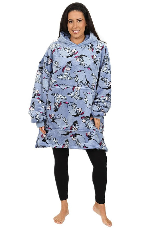 Disney Eeyore Women's Hoodie, Oversized Fleece Blanket, Blue, One Size
