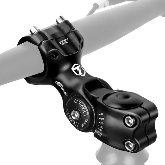 Toptrek bike handlebar stem, handlebar height increase for bike 31.8mm, 90mm bike handlebar aluminum, adjustable handlebar stem ±60° adjustable, bike handlebar rise hexagonal hole design for MTB, road bike.