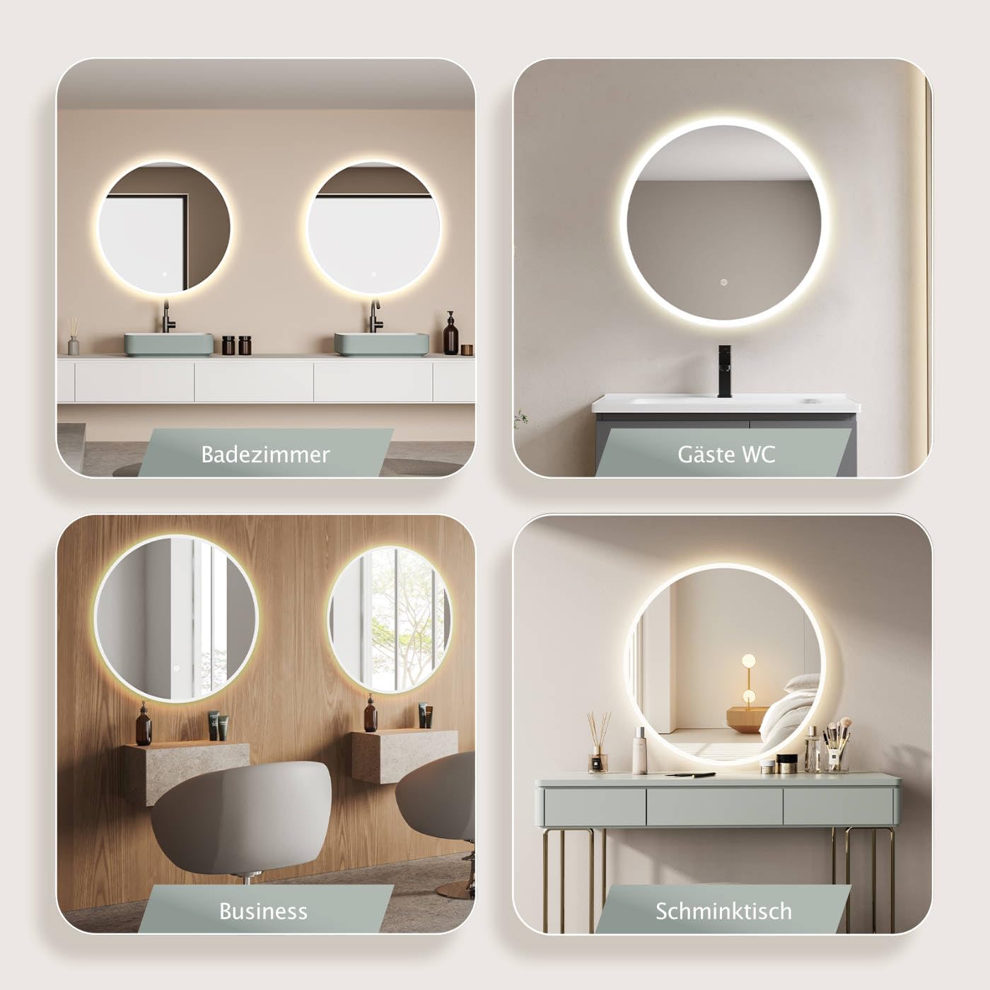 HOKO round 60cm LED bathroom mirror with touch switch+memory function+lighting change 2700-6500K warm white-cool white-neutral