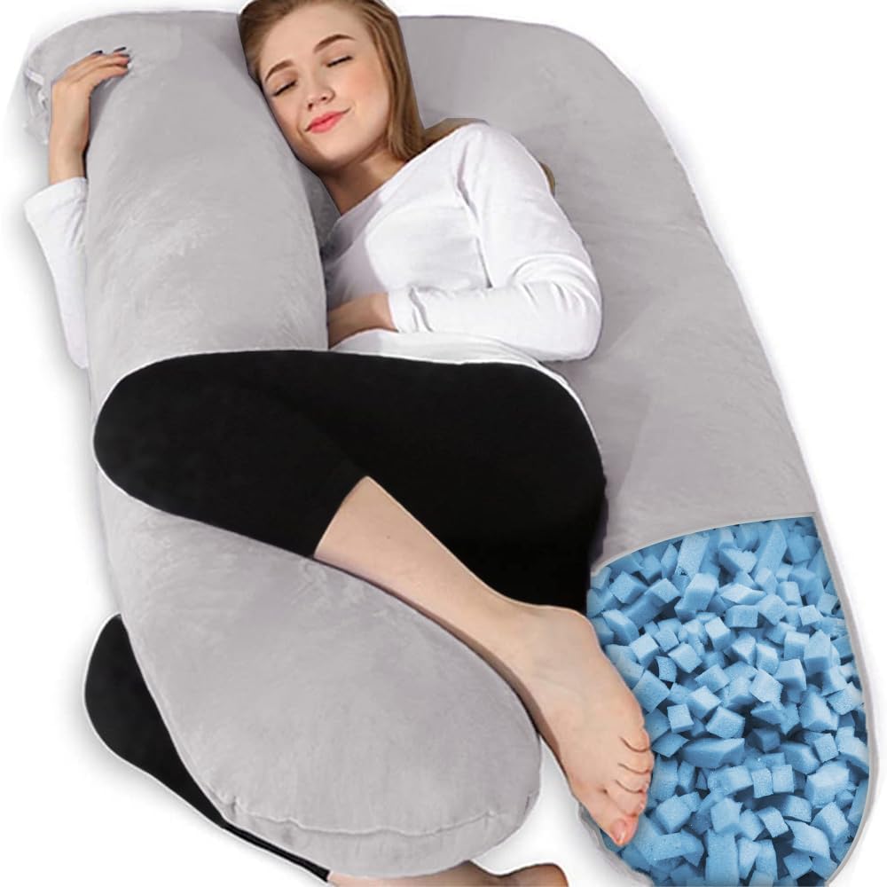 Chill Home Pregnancy Pillow, U Shape Side Sleeper Pillow with Cover U Pillow Nursing Pillow Large Storage Pillow, Pillow for Women and Side Sleepers (Memory Foam)