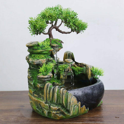 TFCFL indoor tabletop fountain green plant garden fountain outdoor fountain with LED lighting waterfall decoration (no mist)
