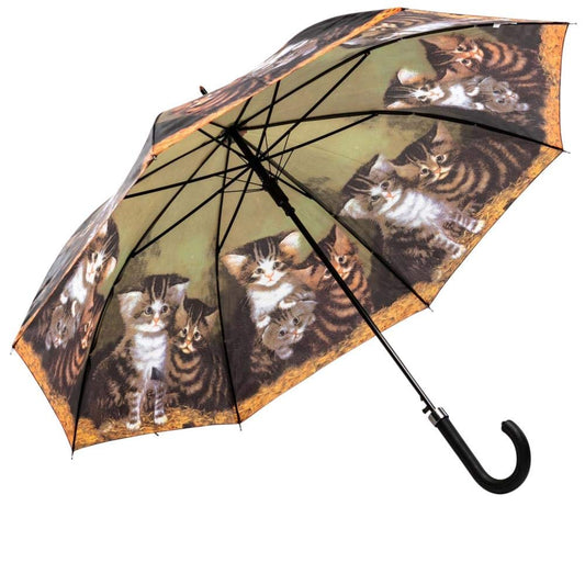 LUCKYWEATHER umbrella Stick umbrella Women's design J. C. Wilsion Four Kittens Auto open/close I Large, stable, and high-quality stick umbrella I Umbrellas with UV protection