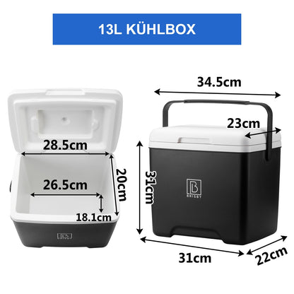 Brisby Cooler Box 13 liters - keeps warm for 18 hours - stays cool for 40 hours - includes 2 large cooling elements 450 ML - Cooler bag for work, camping, grilling, or vacation - BPA-free