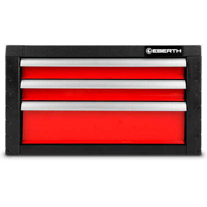 EBERTH Empty Tool Box, Metal Tool Cabinet with 3 drawers, ball-bearing telescopic rails, full extension, lockable tool box with 2 keys, red powder-coated tool chest.
