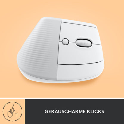Logitech Lift Vertical Ergonomic Mouse, Wireless, Bluetooth or Logi Bolt USB Receiver, Quiet Clicks, 4 Buttons, Compatible with Windows/macOS/iPadOS, Laptop, PC - White