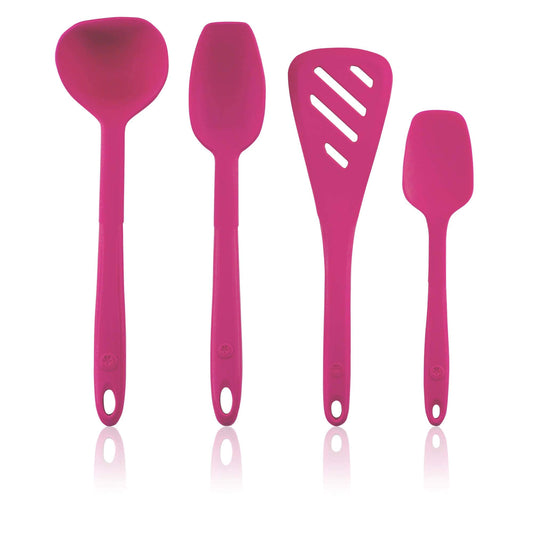 Kitchen helper set from Kochblume - design turner S & gravy spoon S & ladle S & flex spoon S 4-piece set | Premium silicone | Heat-resistant | Dishwasher safe | Color: pink.