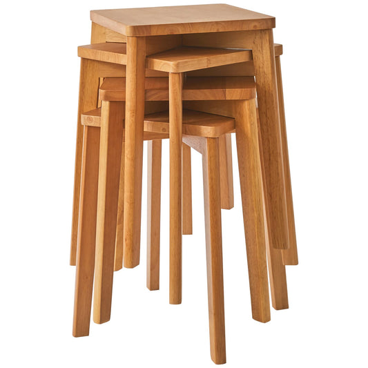 IBUYKE 4-piece dining stool set, wooden stacking chair with non-slip mat, stackable stool for classroom, your kitchen, dining or home pub area, wood color, RF-1501-4