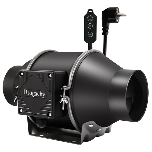 Brogachy 100mm duct fan 365m³/h, adjustable PWM exhaust fan 3000 RPM with three-phase EC motor, for heating, cooling, boosters, grow tents, hydroponics, home use, ventilation.