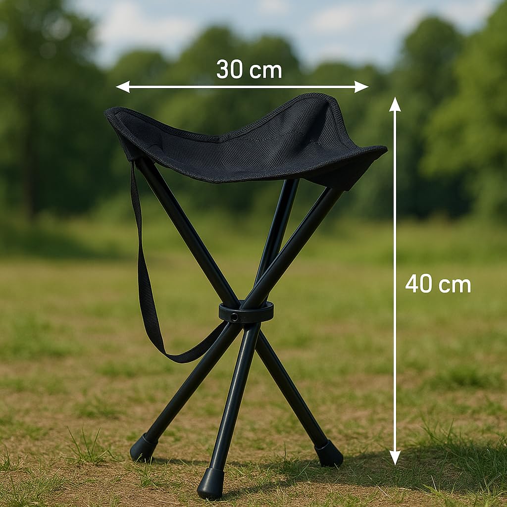 Three-legged stool, foldable 550g ultra-light camping stool, 3-leg folding stool, 40cm height, 30cm seat area, supports up to 100kg, portable festival seat for trade shows, festivals & outdoor hiking.