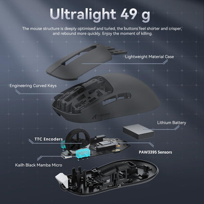 ATTACK SHARK X3 49g Ultralight Mouse, PixArt PAW3395 Gaming Sensor, BT/2.4G Wireless/Wired Gaming Mouse, 26000 DPI, 200 Hrs Battery, Office Mice for Win11/Xbox/PS/Mac (Black)