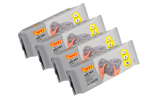 Jovi Air Dry Modeling Clay, ready to use, air-drying, based on moist clay, 1kg in gray, pack of 4