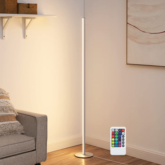 EDISHINE LED floor lamp for living room, 147cm RGB standing lamp dimmable, 12W floor lamp with remote control & foot switch, crystal light column 16 colors, 7 brightness levels, corner lamp for bedroom