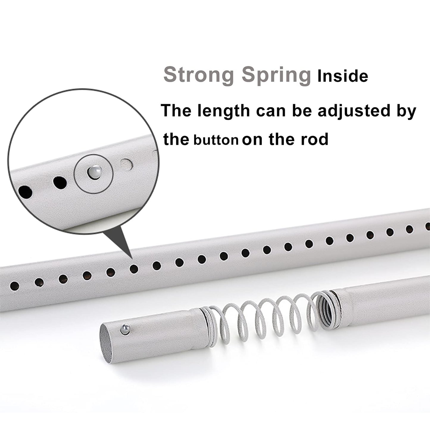Telescopic rod without drilling, 128-177cm extendable stainless steel shower curtain rod for large windows/shower rooms (White-1, 128-177cm)