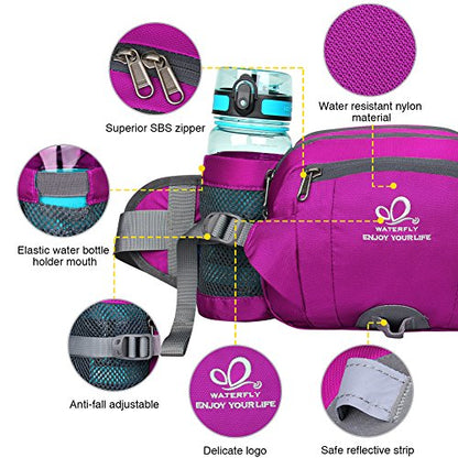Waterfly waist pack with bottle holder, for hiking, camping, climbing, biking, or running, pink