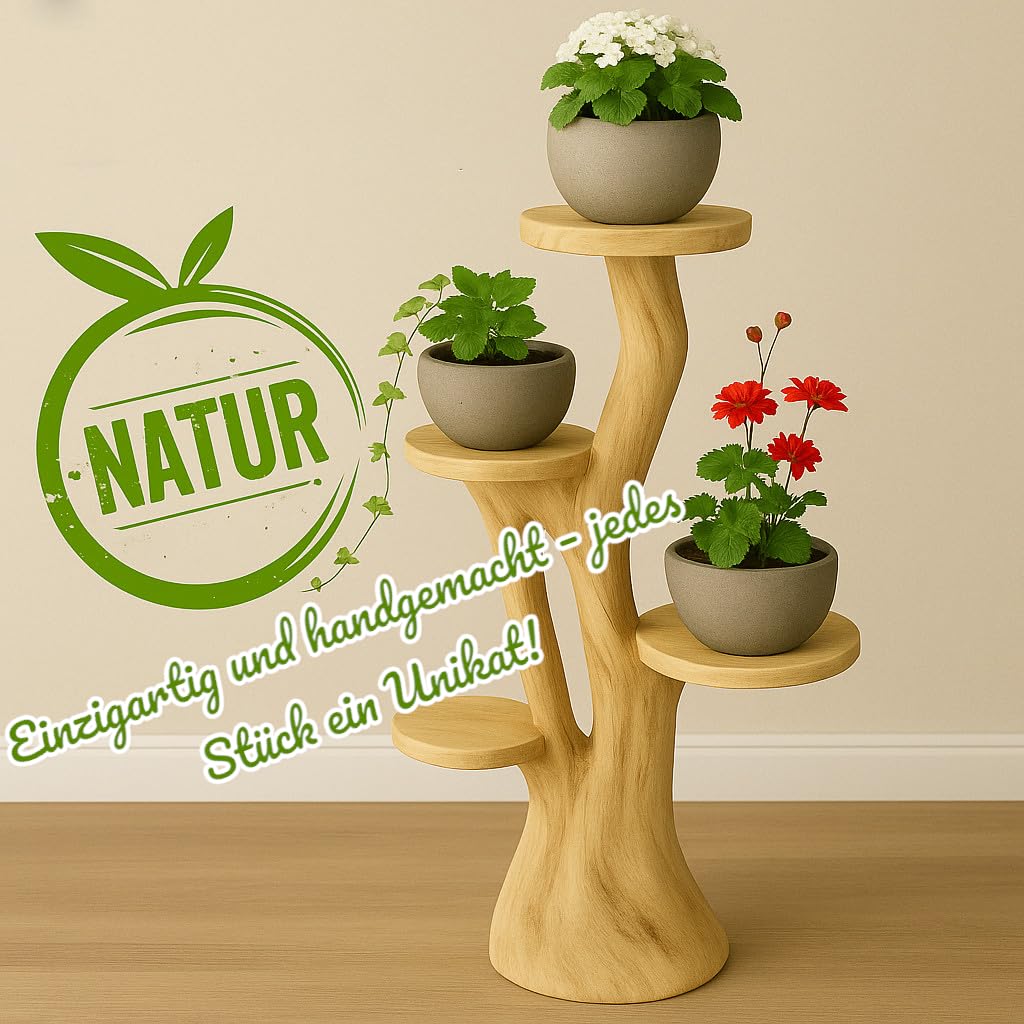 My-goodbuy24 flower stand, flower ladder, flower podium, flower stool - all made of solid Suar wood and featuring 4 shelves for plants and floral decorations.