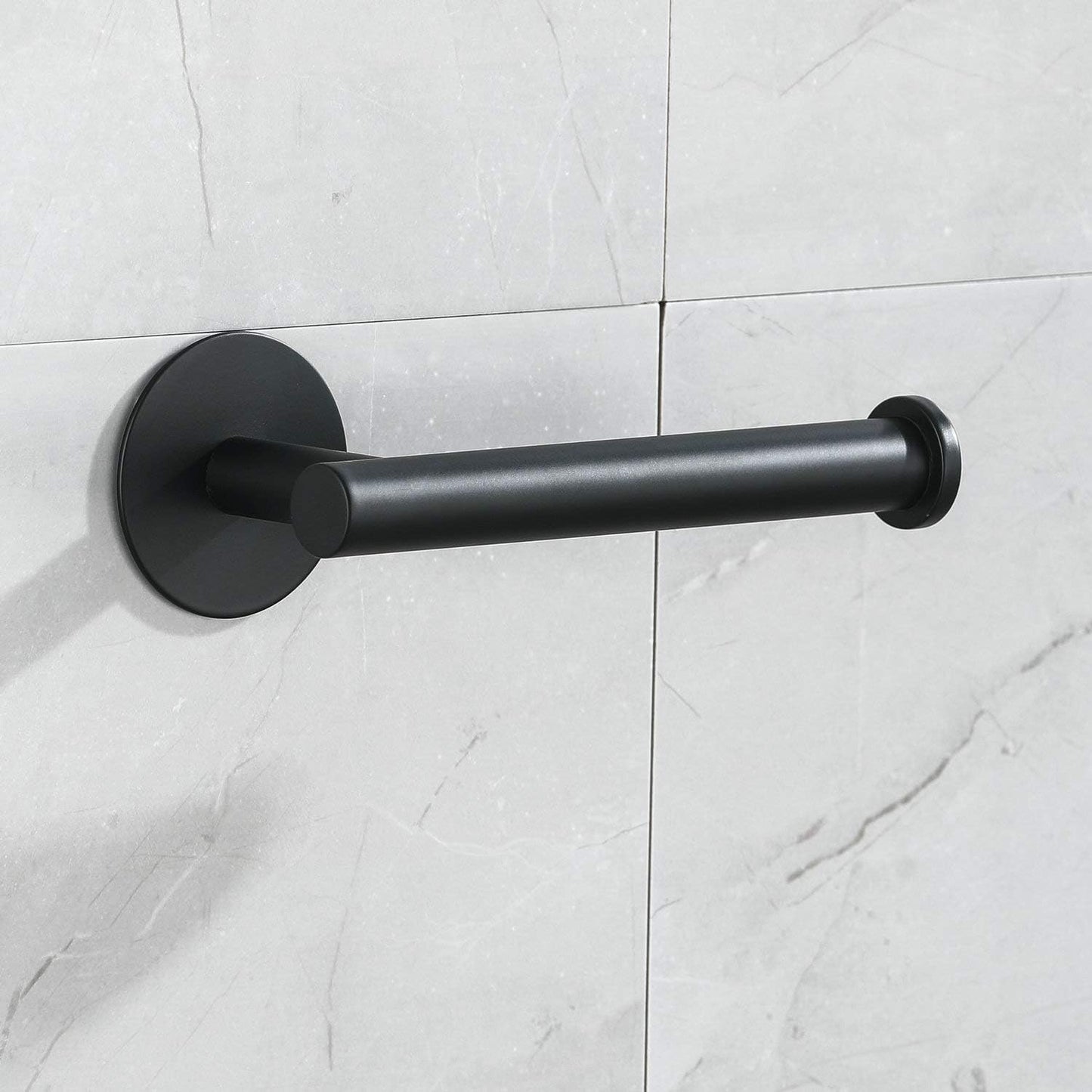 3-piece bathroom accessories set without drilling - matte black adhesive 30cm towel holder with toilet paper holder and towel hooks.