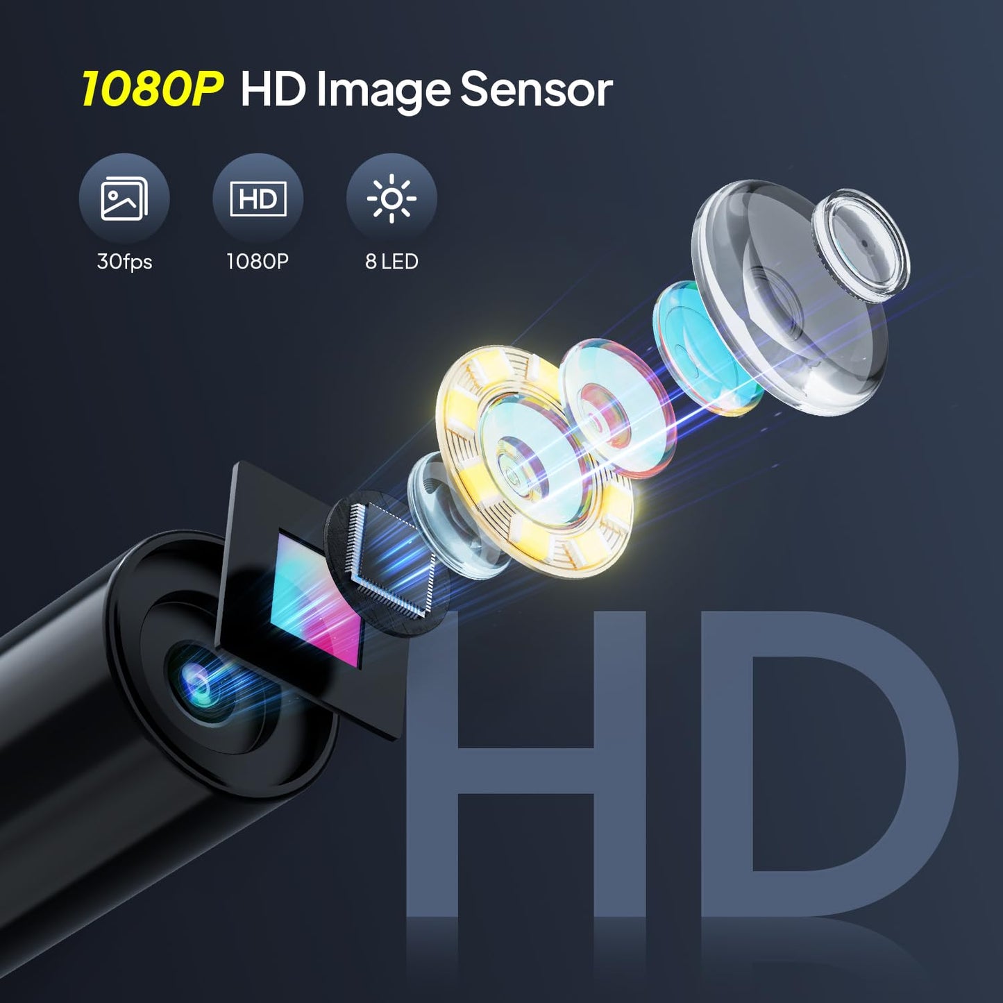 Endoscope camera with light, Qimic endoscope camera for mobile phones 8mm IP67 inspection camera, 4.3" HD pipeline camera with 8 LEDs, waterproof channel camera for tools.