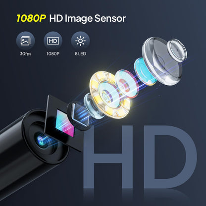 Endoscope camera with light, Qimic endoscope camera for mobile phones 8mm IP67 inspection camera, 4.3" HD pipeline camera with 8 LEDs, waterproof channel camera for tools.