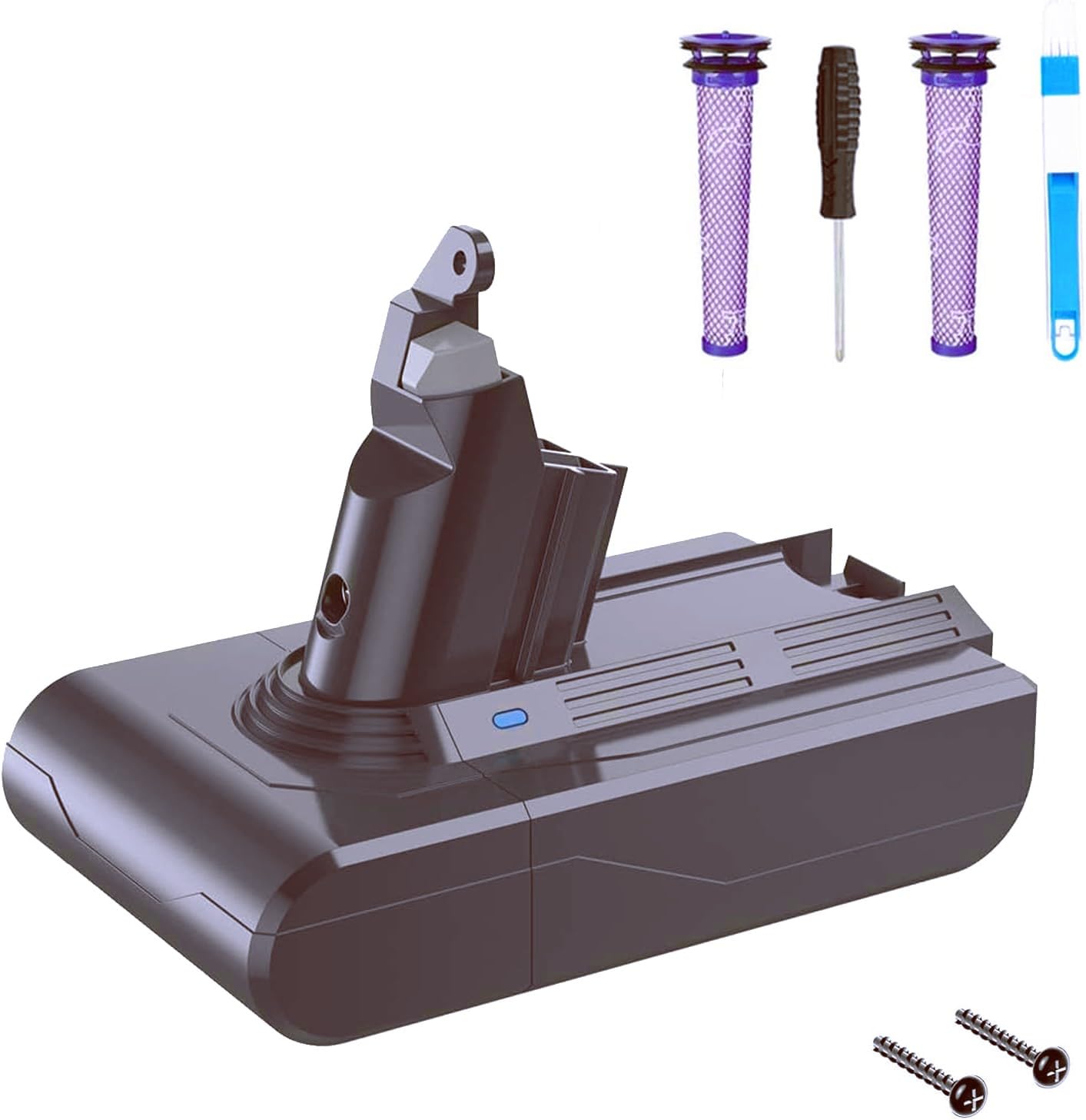 V6 Battery, FLYLINKTECH 6.0Ah V6 Replacement Battery for Dyson V6 Series DC62 DC59 V6 DC58 DC61 DC72 DC74 Animal SV03 SV04 SV05 SV06 SV07 SV09 Vacuum Cleaner With 2 Filters