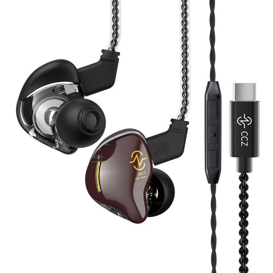 CCZ Coffee-Bean USB-C earbuds, 1DD driver, in-ear monitor headphones, immersive bass sound, Type C wired headphones for teens, music, video, gym, workout, running, church.