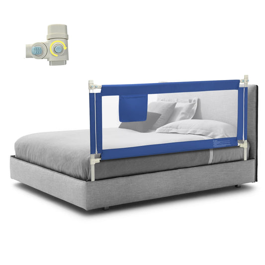 COSTWAY bed rail 175 cm, bed guardrail lockable with 24 adjustable heights & side pocket, fall protection bed & box spring bed for baby & toddlers (175cm, blue)