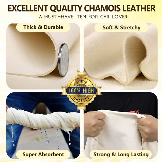Airlab 2-piece window leather car cleaning cloth, car leather drying cloth window leather made of genuine leather for car motorcycle windows.