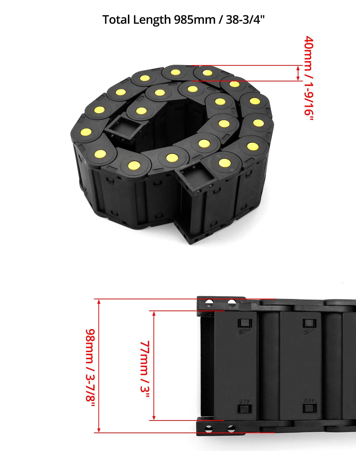 QWORK Nested semi-open plastic cable drag chain, flexible closed twist chains, 2 pieces, wire carrier toughness, closed chain for 3D printer parts, CNC-3D electric machines.