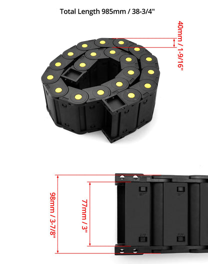 QWORK Nested semi-open plastic cable drag chain, flexible closed twist chains, 2 pieces, wire carrier toughness, closed chain for 3D printer parts, CNC-3D electric machines.