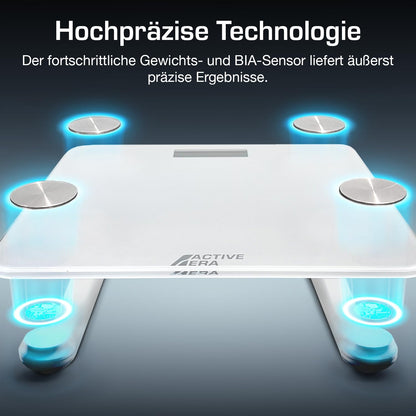 ACTIVE ERA Body Fat Scale - Digital bathroom scale with app - Smart Bluetooth scale for body analysis - Body fat, BMI, weight (max. 180 kg), muscle mass, water, protein, bone weight - White
