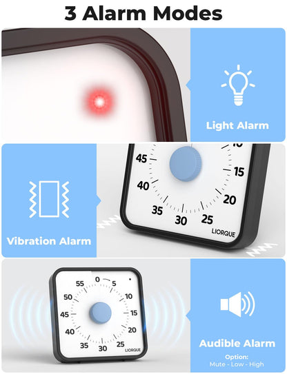 LIORQUE 19cm Visual Timer 60 Minute Countdown Timer with Large Screen for Kids and Adults Quiet Short-Term Timer for Kitchen School Office Battery Included