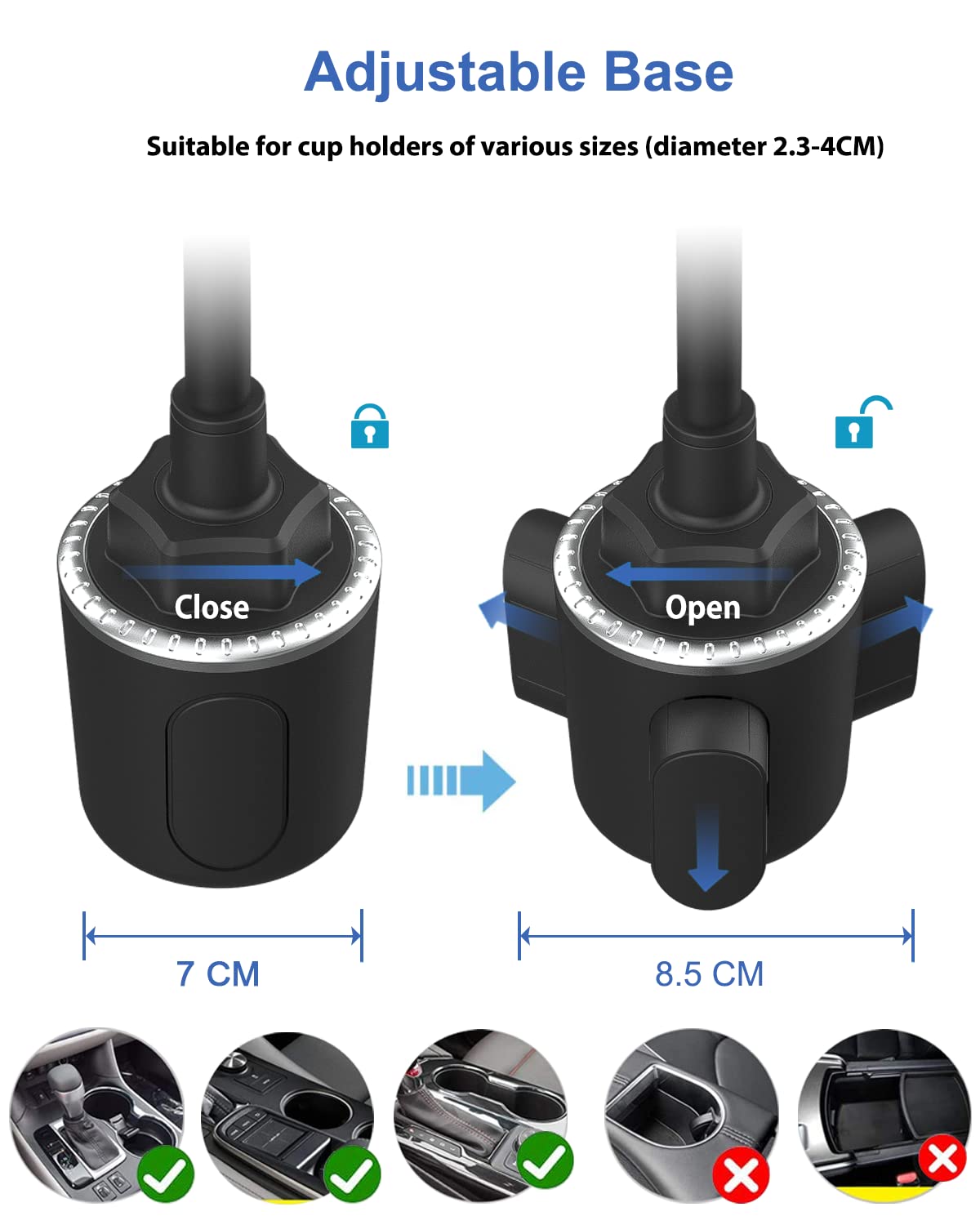 Oilcan tablet car cup holder, swan neck car tablet drink holder with flexible long arm for iPad Pro Air Mini, Samsung Tab, Fire, iPhone 13 Pro Max, 4-12.9" phones and tablets.