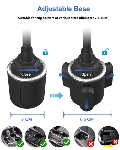 Oilcan tablet car cup holder, swan neck car tablet drink holder with flexible long arm for iPad Pro Air Mini, Samsung Tab, Fire, iPhone 13 Pro Max, 4-12.9" phones and tablets.