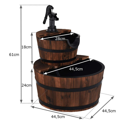 COSTWAY Wooden Fountain, Garden Fountain with Pump, Wood Barrel Ornamental Fountain, for Garden Lawn Terrace Backyard, Fountain Garden Decoration, Brown, Ø 44.5 x 61 cm