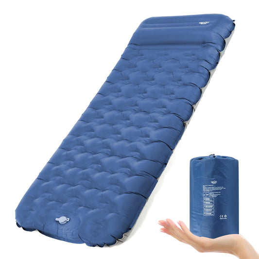 NIKYPJ Self-Inflating Sleeping Pad, 12cm Air Mattress for Camping, Inflatable Ultralight Waterproof Mat with Pillow for Hiking, Outdoors, Camping, Travel (Foot inflation required)
