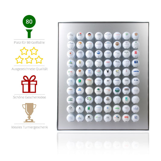 KNIX Premium Aluminum Golf Ball Display Case for 80 golf balls - Showcase, golf shelf display for passionate golfers.