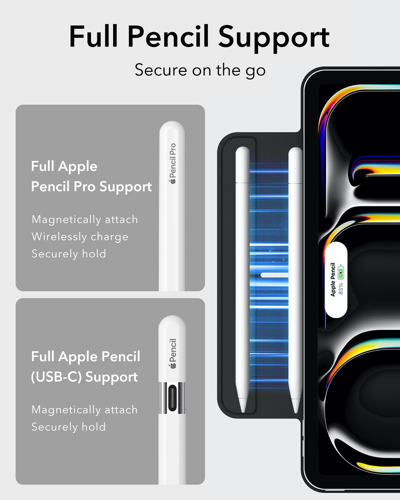 ESR iPad Pro 11-inch Case M4 (2024), magnetic attachment, slim triple-fold stand case, supports Pencil Pro/USB-C, auto sleep/wake, durable protection, Rebound Series, Black.