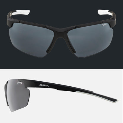 ALPINA DEFEY HR - Distortion-free and shatterproof sports and cycling glasses with 100% UV protection for adults, black-white matte, One Size