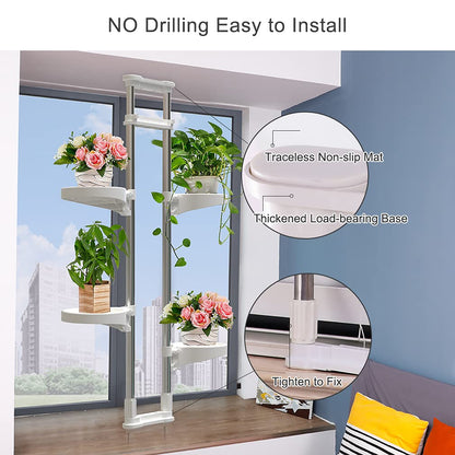 BAOYOUNI Telescopic Flower Stand Plant Stand Indoor Plant Stand Window Sill Metal Telescopic Shelf Window Shelf for Plants Flowers Adjustable Height 92 to 160 cm, Ivory