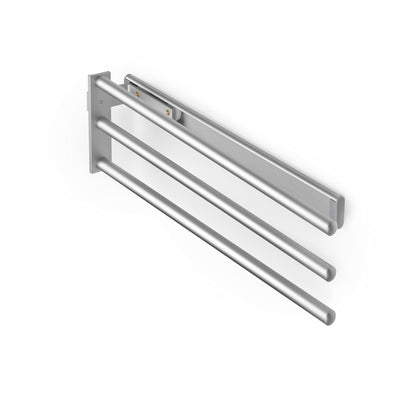 Emuca - Extendable towel holder, 3 arms, towel rack for kitchen or bathroom, 440 mm, aluminum, Matt anodized