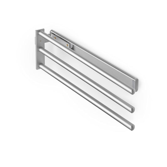 Emuca - Extendable towel holder, 3 arms, towel rack for kitchen or bathroom, 440 mm, aluminum, Matt anodized
