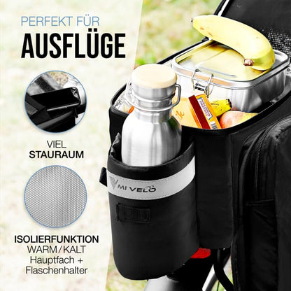 MIVELO - Bike bag for luggage carrier insulated luggage carrier bag cooler bag bike - up to 20L - water-repellent (Black - insulated)
