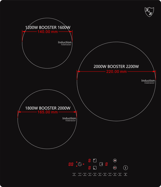 K&H Induction Cooktop 45-IN-5000 [3 ZONES] - Induction Cooking Plate - Induction Hob Plate Sensor Touch Control - Induction Cooktop Standalone for Installation - 5000 Watts - 17 Power Levels (45cm)