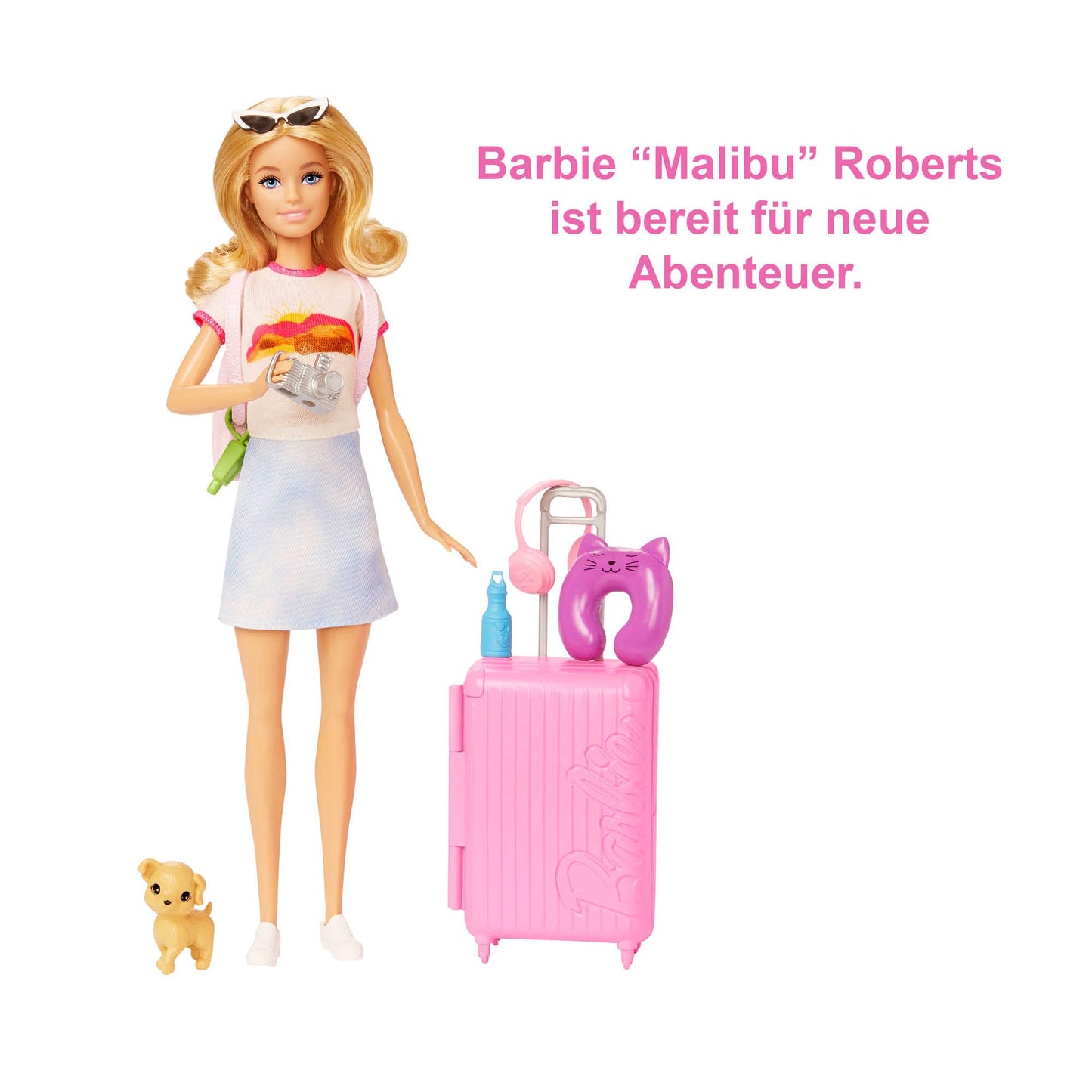 Barbie doll, Barbie Travel with blonde hair, 10+ travel accessories, stickers, suitcase, puppy, includes 1 doll, gift for kids, toy for ages 3+, HJY18