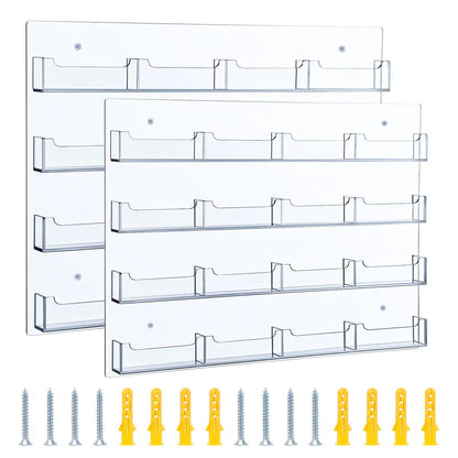 Keweni Acrylic Business Card Holder Wall Mount, Clear Sticker Display Rack Multiple clear acrylic card organizers Sticker display stand Pre-drilled index card storage 2PCS