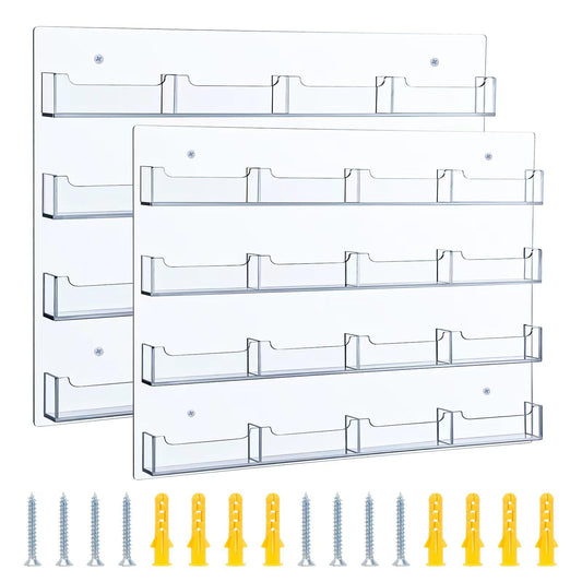 Keweni Acrylic Business Card Holder Wall Mount, Clear Sticker Display Rack Multiple clear acrylic card organizers Sticker display stand Pre-drilled index card storage 2PCS