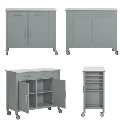 SoBuy kitchen trolley with stainless steel top, rolling cart with side shelf, sideboard, kitchen island, kitchen cabinet & serving cart on wheels, mobile trolley for kitchen organization in gray, 107x94x46 cm FKW108-HG.