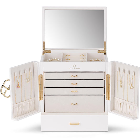 Vlando Jewelry Box Large, French Jewelry Box 6 Layers, Jewelry Organizers Large XXL with Mirror, Drawers, Jewelry Storage for Women, Jewelry Box for Earrings, Necklaces, Watches