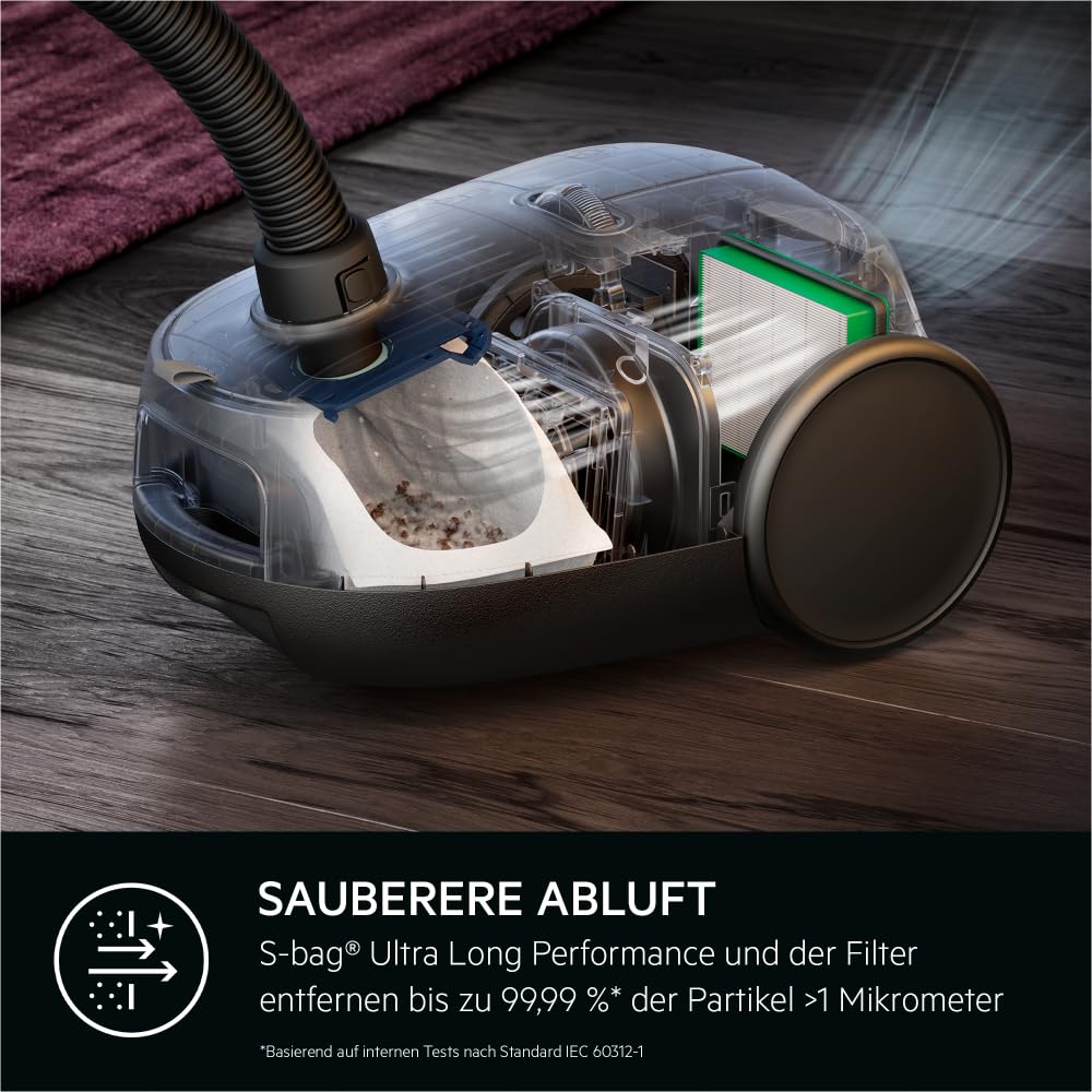 AEG CLEAN 6000 Bagged Vacuum Cleaner, High Suction Power, incl. Additional Nozzles, 50% Recycled Plastic, Ideal for Pet Owners, Cleaning Upholstery, 12m Cord, 850W, Blue, AB61C2DB