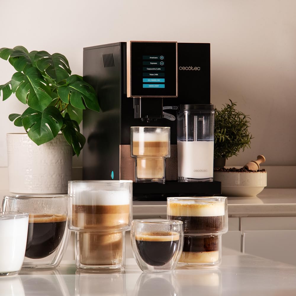 Cecotec Superautomatic coffee machine Cremmaet Compactccino Black Rose, 19 Bar, Thermoblock system, fresh ground beans Plug&Play, 150 g coffee bean container grinder, 1.1 L water tank, 400 ml milk.